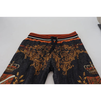 Dolce & Gabbana Baroque Crown Silk Sweatpants Radiant Elegance