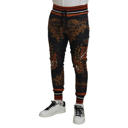 Dolce & Gabbana Baroque Crown Silk Sweatpants Radiant Elegance