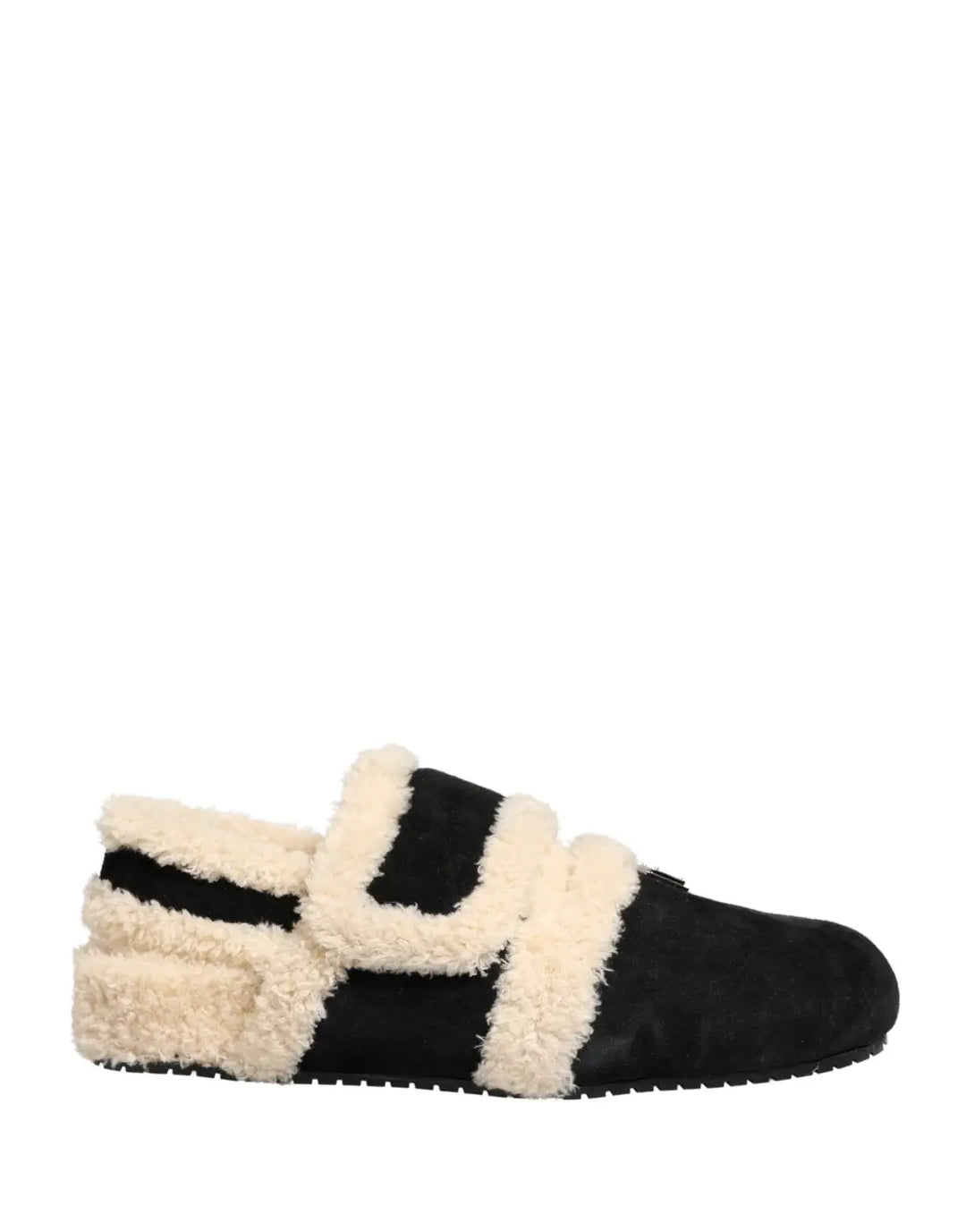 Dolce &amp; Gabbana Beige Black Faux Fur Flats Men Sandals Shoes