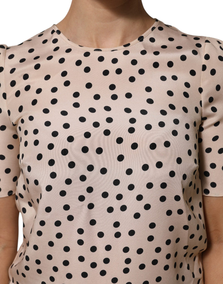 Dolce &amp; Gabbana Blouses - Beige Black Polka Dot Silk Short Sleeve Blouse Top
