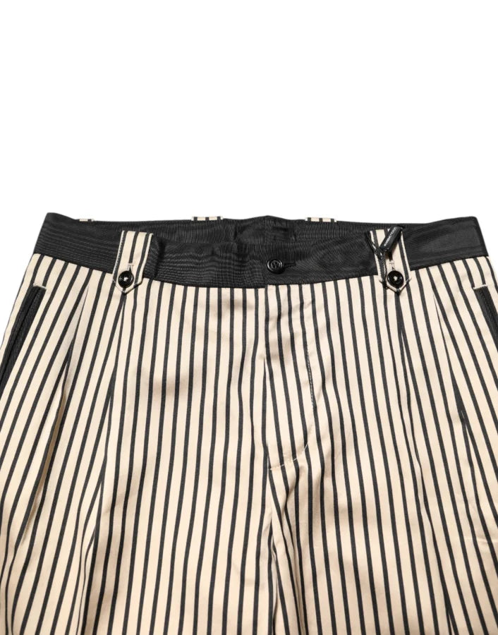 Dolce & Gabbana Beige Black Striped Cotton Slim Fit Trousers Pants