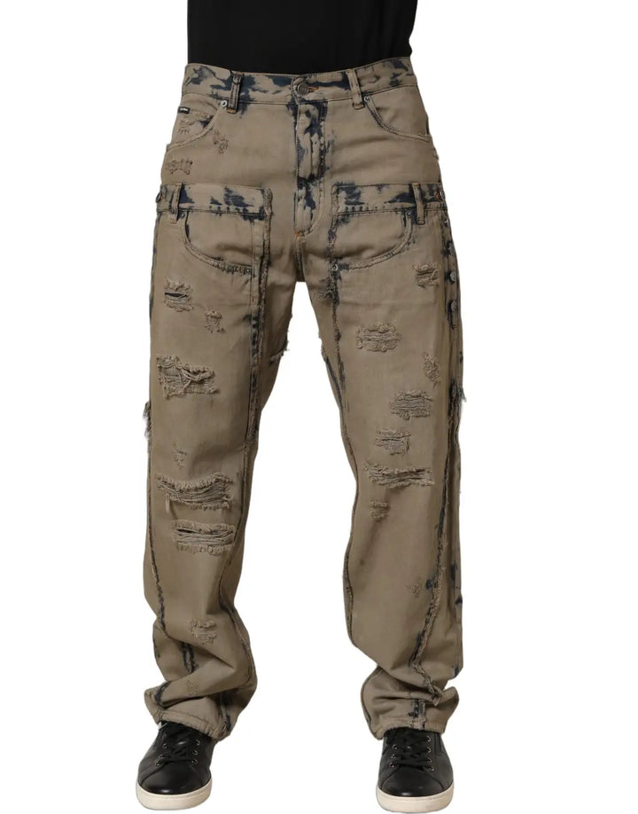 Dolce &amp; Gabbana Beige Bleached Deconstructed Men Denim Jeans
