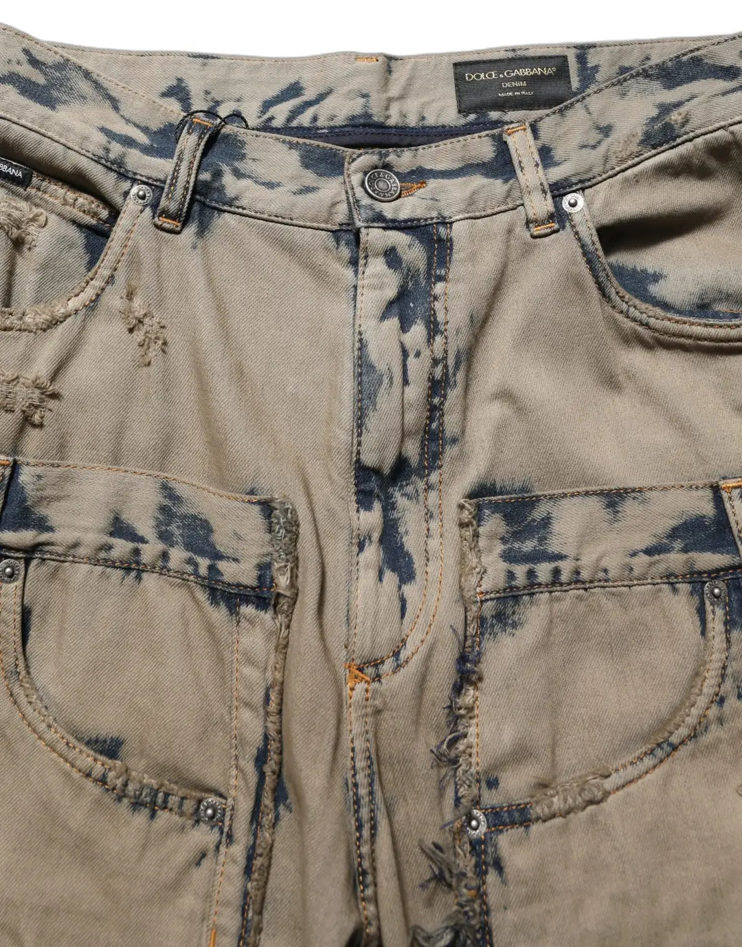Dolce &amp; Gabbana Beige Bleached Deconstructed Men Denim Jeans