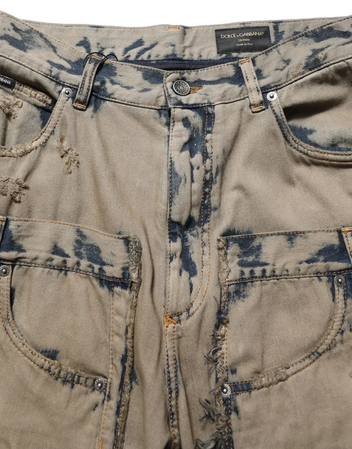 Dolce &amp; Gabbana Beige Bleached Deconstructed Men Denim Jeans