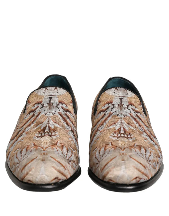 Dolce &amp; Gabbana Beige Brocade Men Slip On Dress Loafers Shoes
