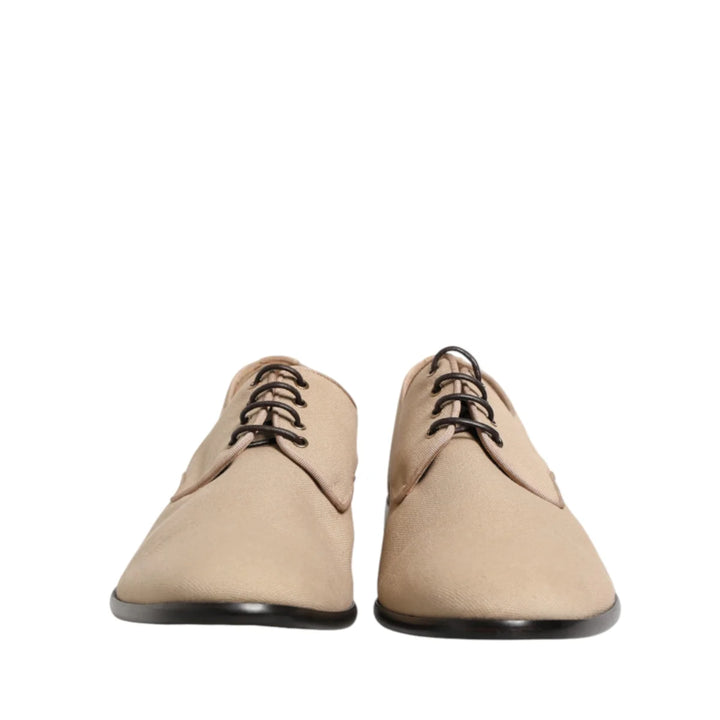 Dolce & Gabbana Beige Canvas Derby Lace Up Dress Men Shoes