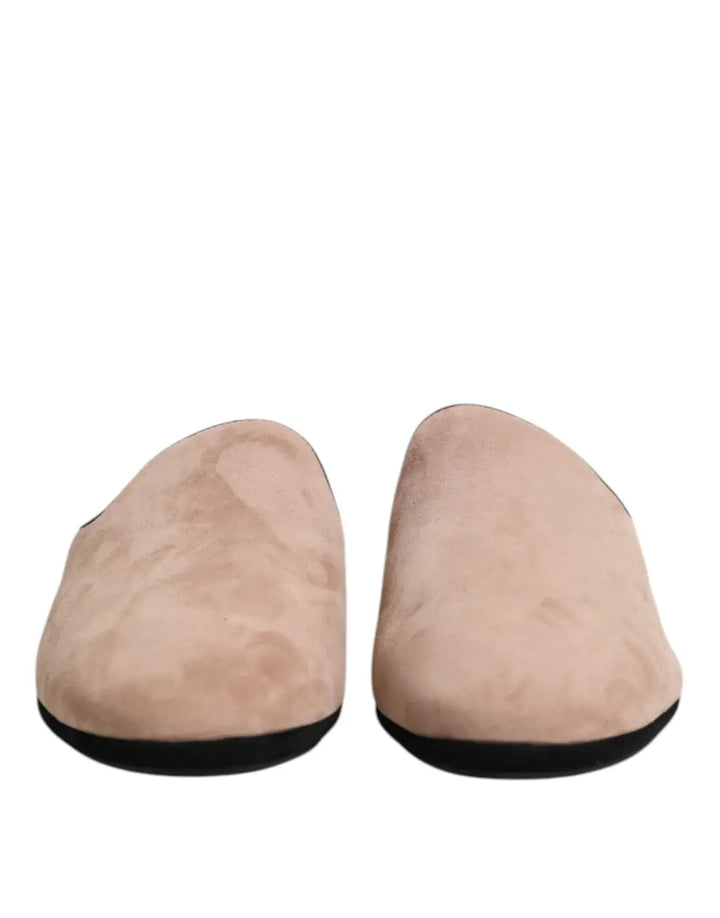 Dolce &amp; Gabbana Beige Capra Suede Slides Flat Slipper Shoes