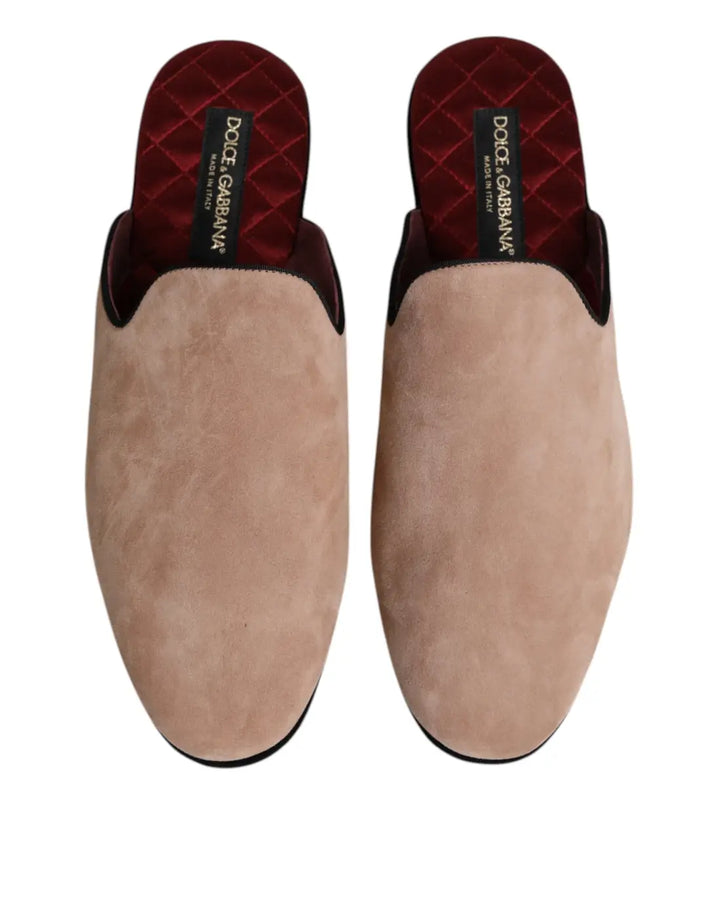 Dolce &amp; Gabbana Beige Capra Suede Slides Flat Slipper Shoes