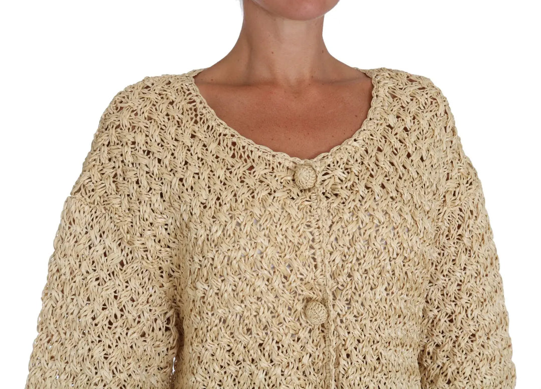 Dolce &amp; Gabbana Beige Cardigan Crochet Knitted Raffia Sweater