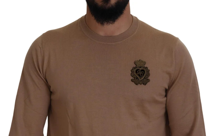 Dolce & Gabbana Beige Cashmere Crown Logo Pullover Sweater