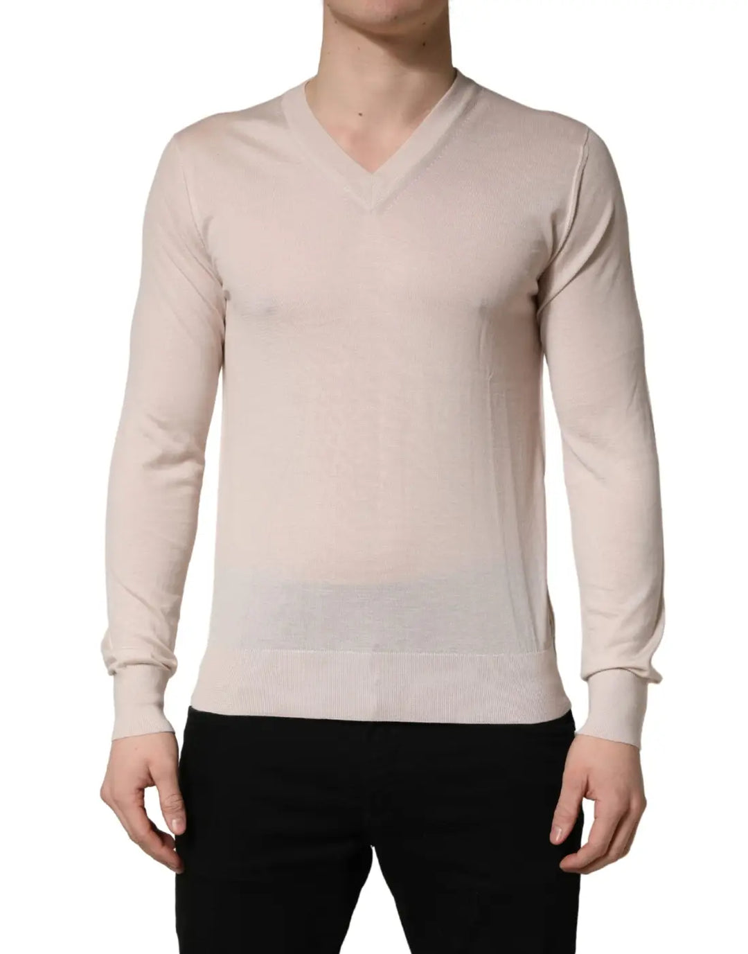 Dolce &amp; Gabbana Beige Cashmere V-neck Men Pullover Sweater