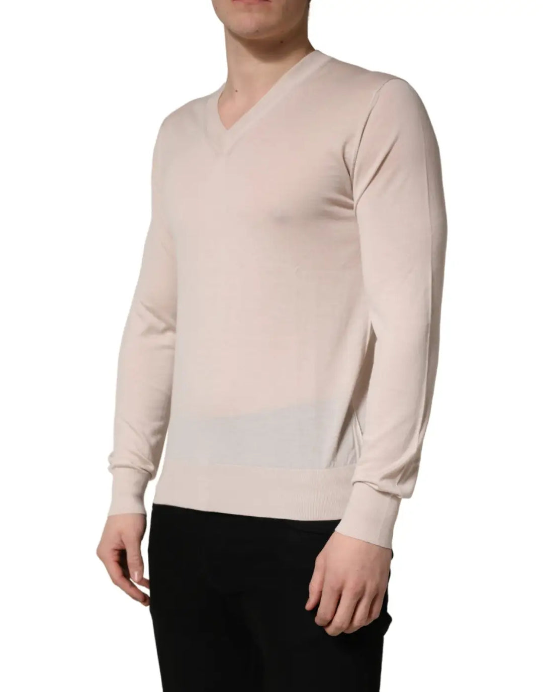 Dolce &amp; Gabbana Beige Cashmere V-neck Men Pullover Sweater