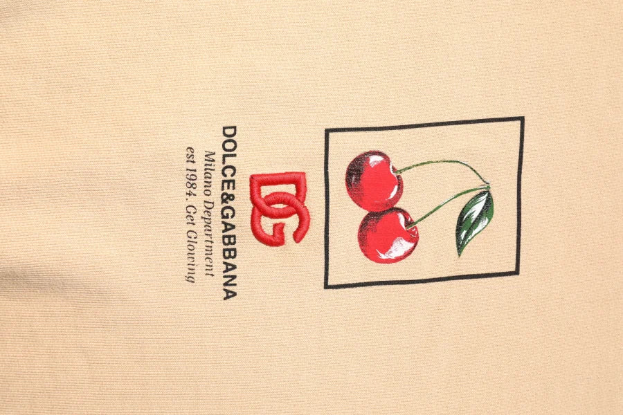 Dolce & Gabbana Beige Cherry Print Crew Neck Pullover Sweater