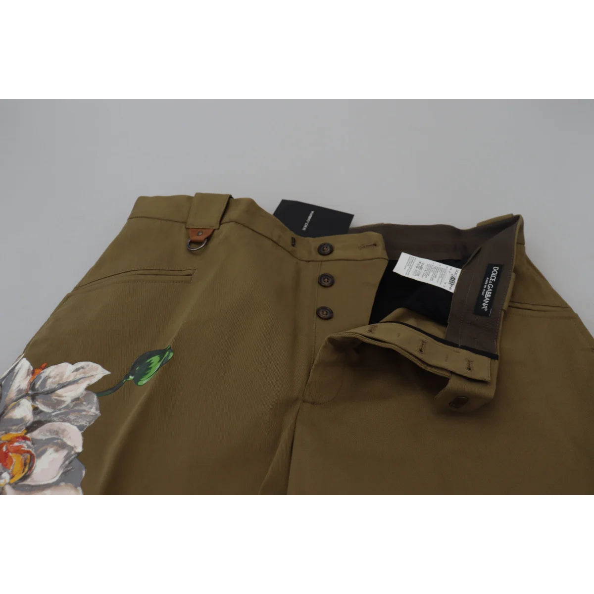 Dolce Gabbana Beige Chino Pants with Eye Popping Multicolor Floral &