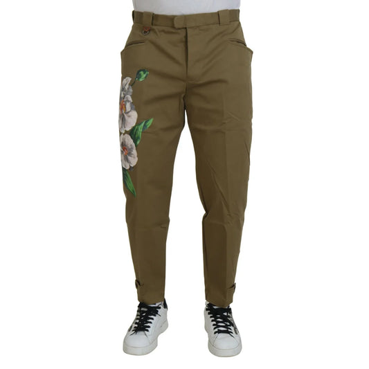 Dolce Gabbana Beige Chino Pants with Eye Popping Multicolor Floral &