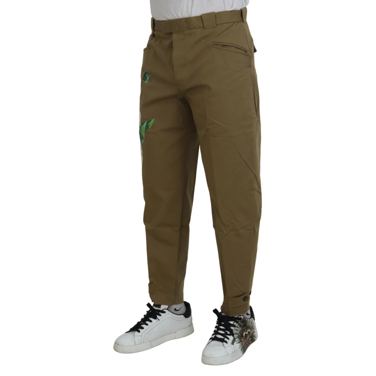 Dolce Gabbana Beige Chino Pants with Eye Popping Multicolor Floral &