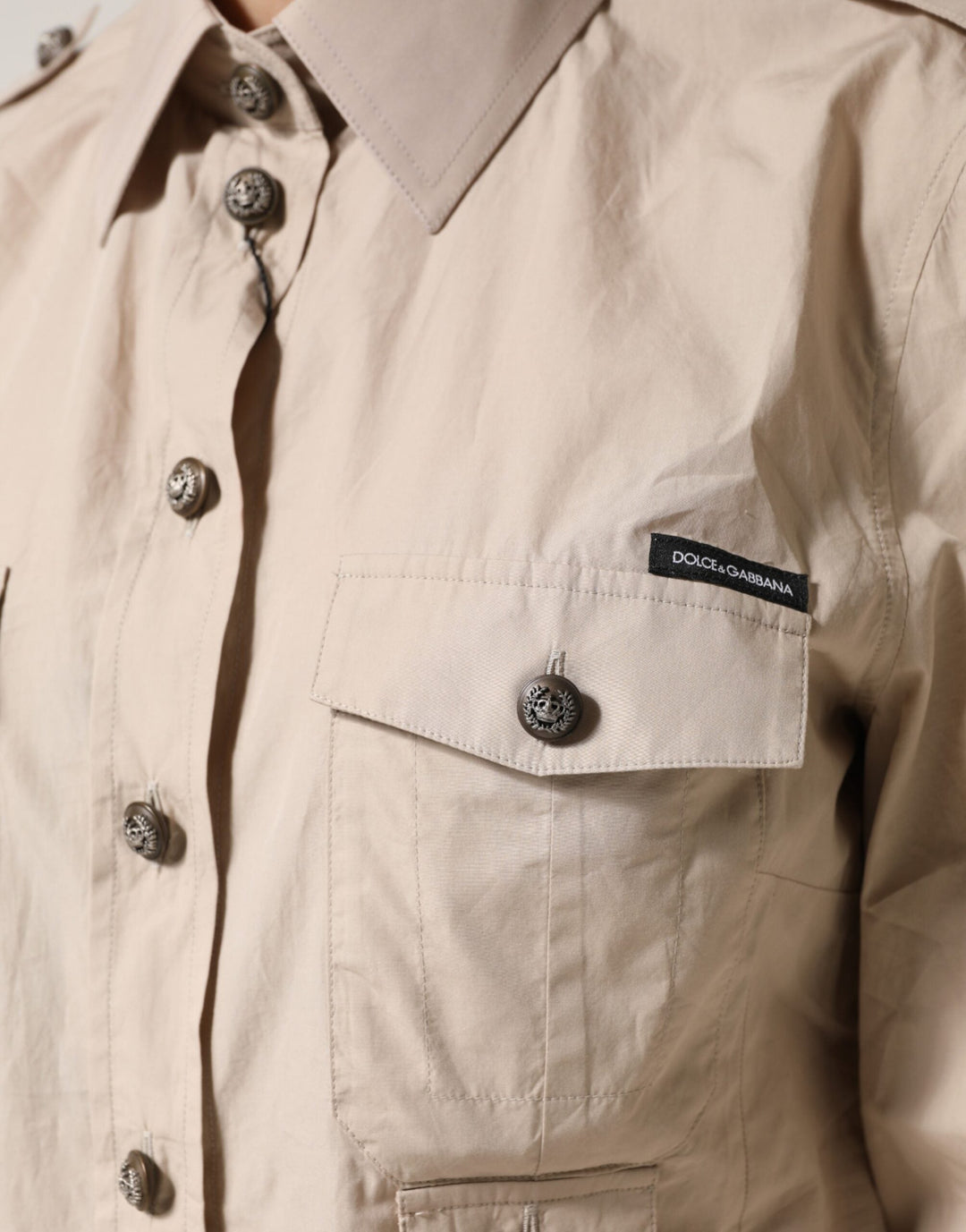 Dolce &amp; Gabbana Shirts - Beige Collared Long Sleeve Cotton Shirt Top