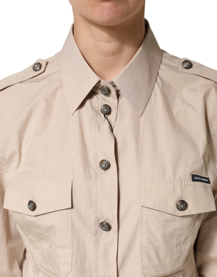 Dolce &amp; Gabbana Shirts - Beige Collared Long Sleeve Cotton Shirt Top