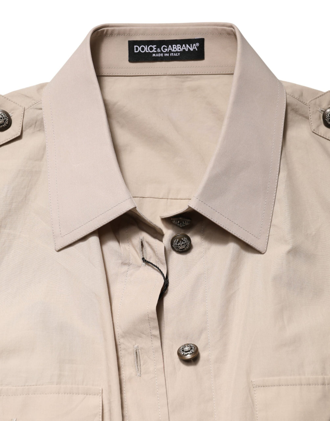 Dolce &amp; Gabbana Shirts - Beige Collared Long Sleeve Cotton Shirt Top