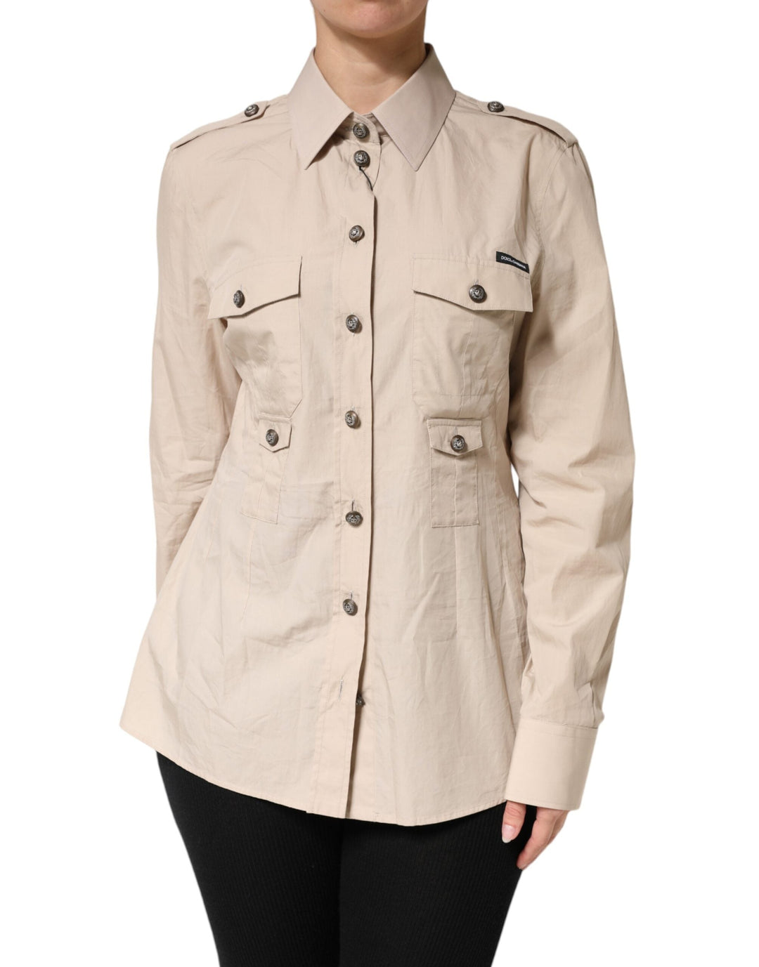 Dolce &amp; Gabbana Shirts - Beige Collared Long Sleeve Cotton Shirt Top