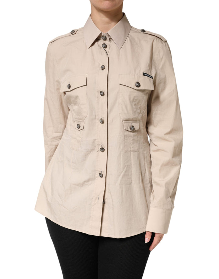 Dolce &amp; Gabbana Shirts - Beige Collared Long Sleeve Cotton Shirt Top