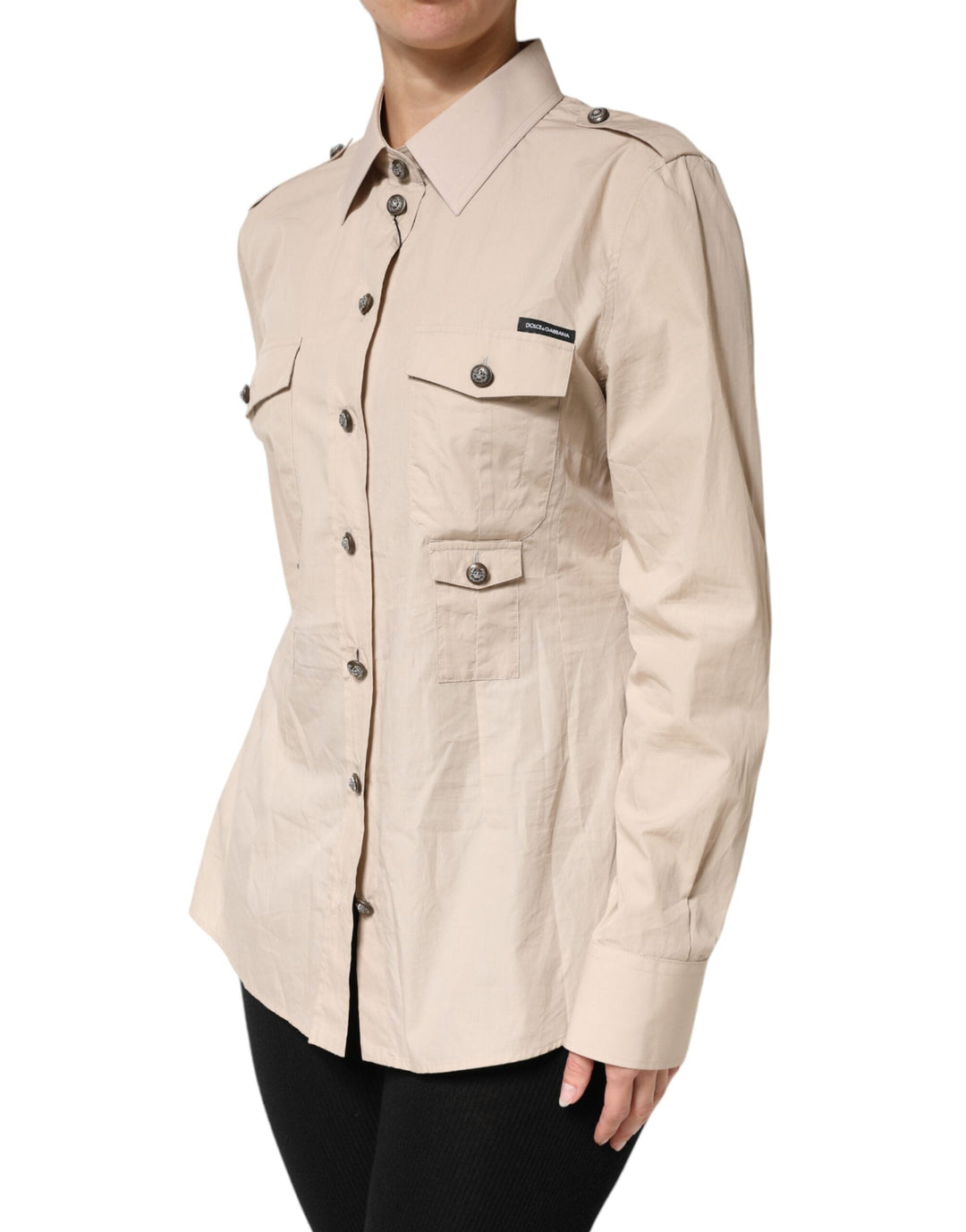 Dolce &amp; Gabbana Shirts - Beige Collared Long Sleeve Cotton Shirt Top