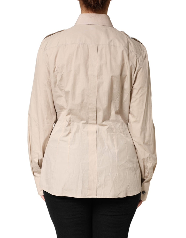 Dolce &amp; Gabbana Shirts - Beige Collared Long Sleeve Cotton Shirt Top