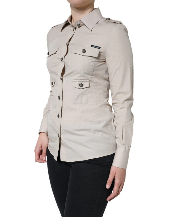 Dolce &amp; Gabbana Shirts - Women’s Beige Cotton Collared Button Down Shirt Top