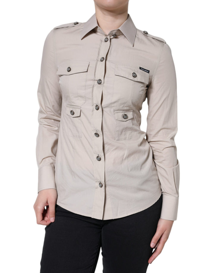 Dolce &amp; Gabbana Shirts - Women’s Beige Cotton Collared Button Down Shirt Top