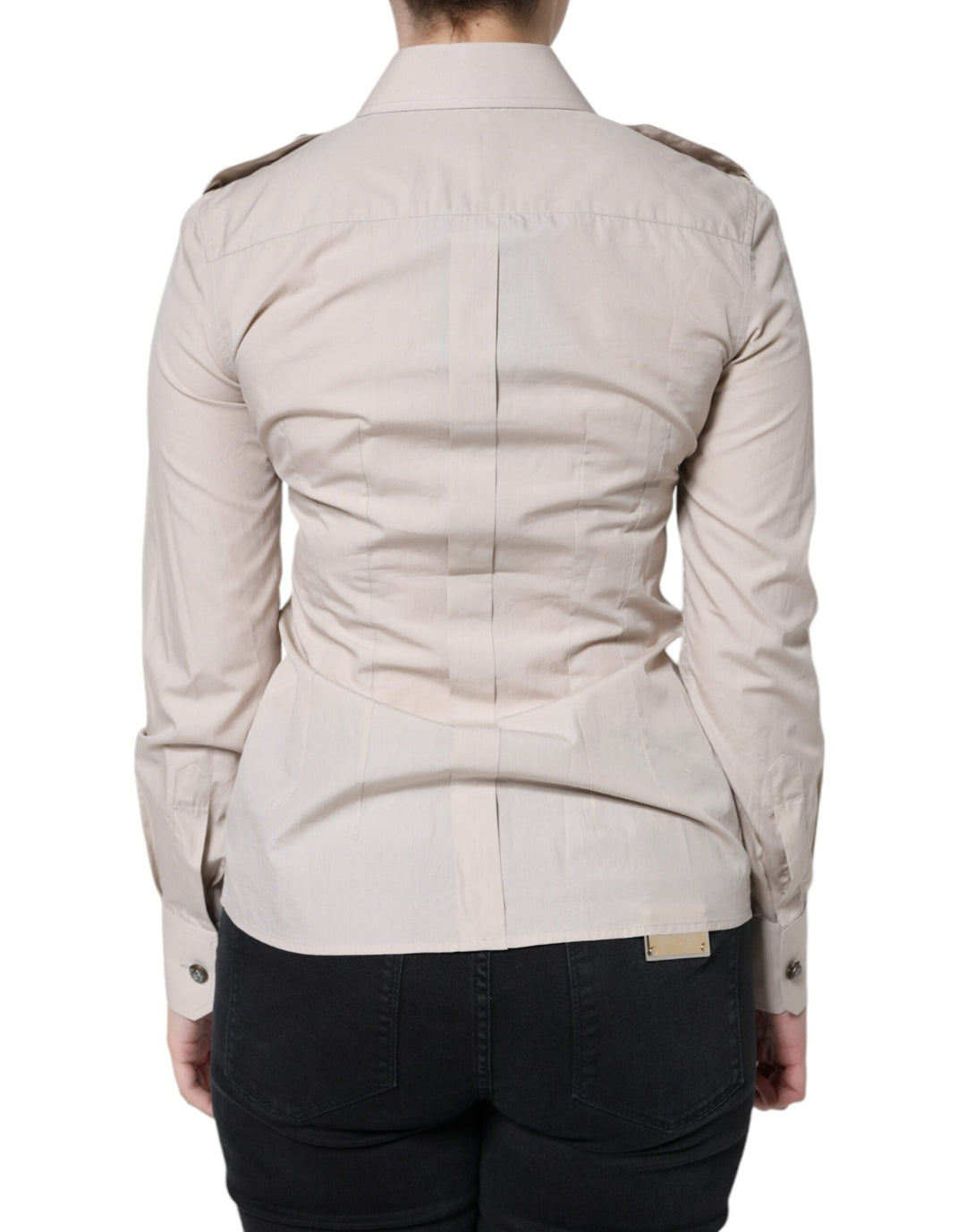 Dolce &amp; Gabbana Shirts - Women’s Beige Cotton Collared Button Down Shirt Top