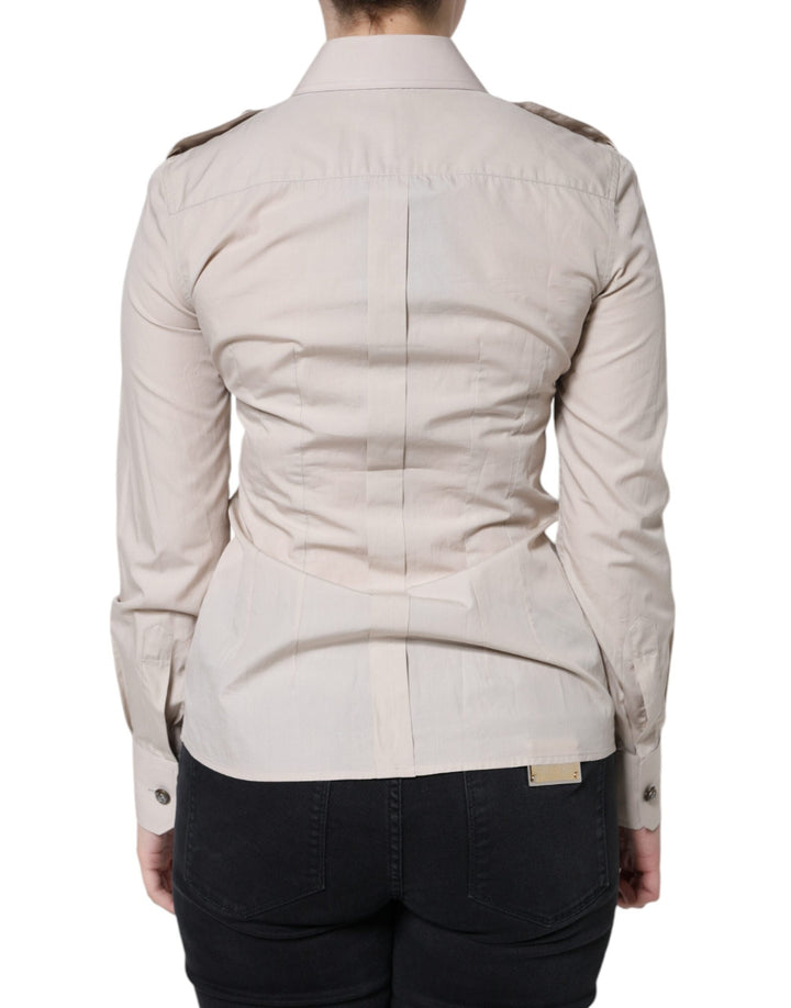 Dolce &amp; Gabbana Shirts - Women’s Beige Cotton Collared Button Down Shirt Top