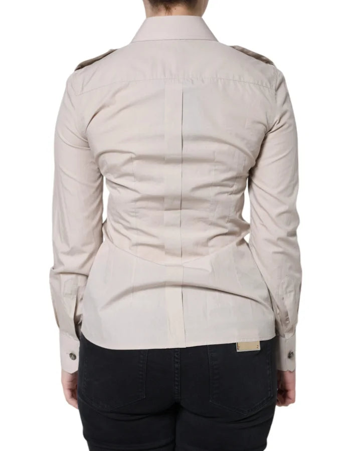 Dolce & Gabbana Beige Cotton Collared Button Down Shirt Top