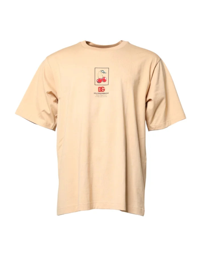 Dolce & Gabbana Beige Cotton Logo Print Crew Neck T-shirt