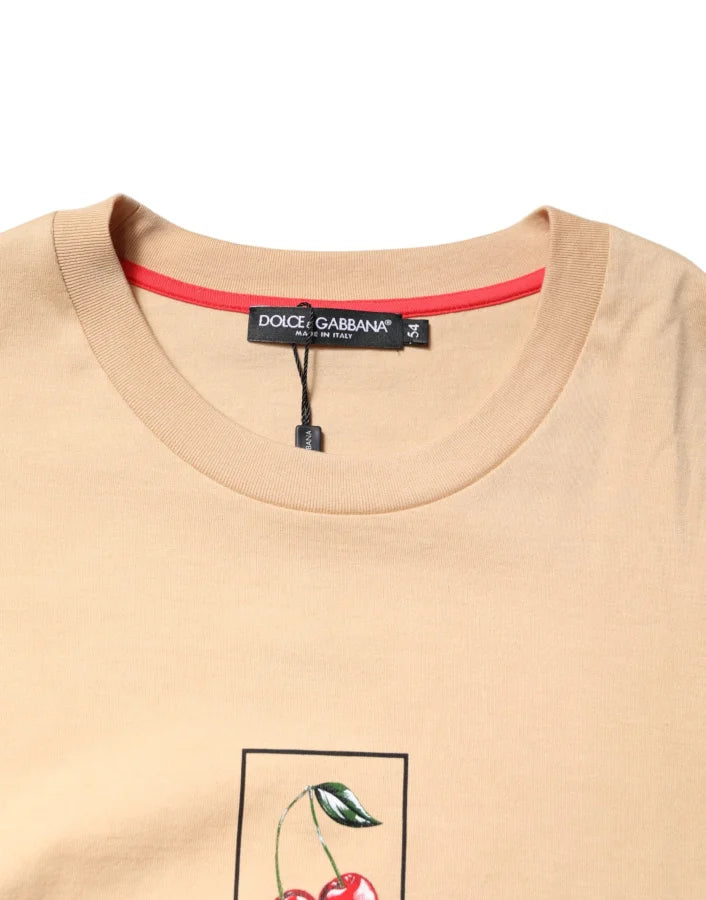 Dolce & Gabbana Beige Cotton Logo Print Crew Neck T-shirt