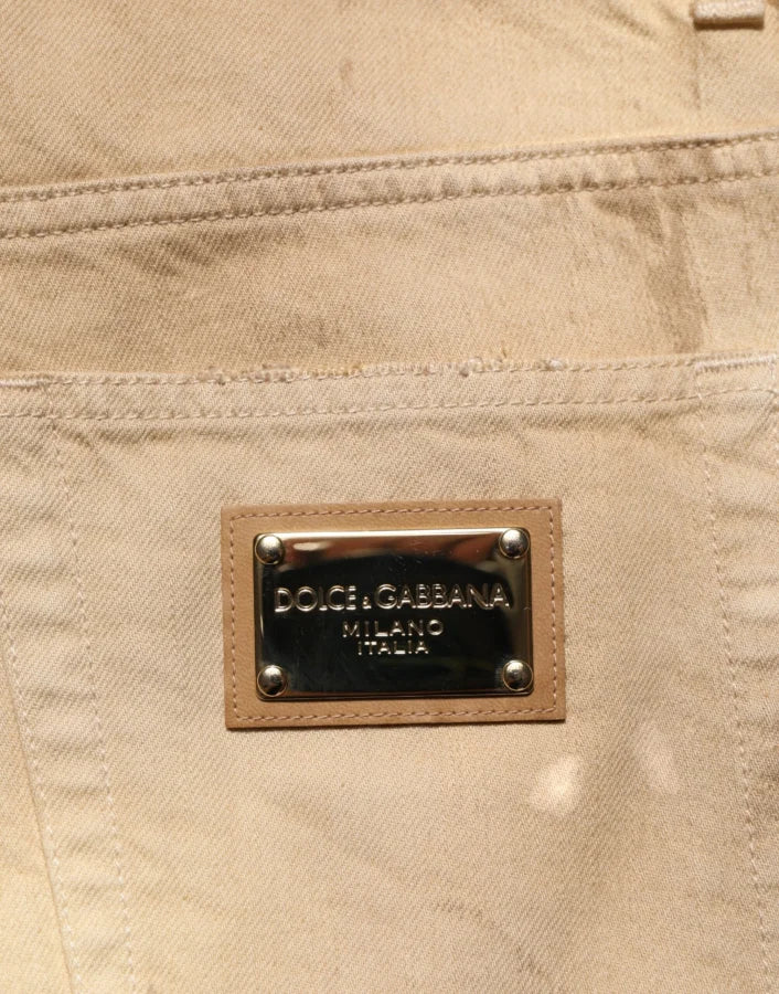 Dolce & Gabbana Beige Cotton Loose Tattered Men Denim Jeans