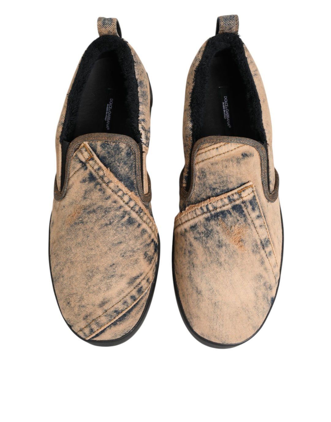 Dolce &amp; Gabbana Beige Cotton Low Top Slip on Sneakers Shoes