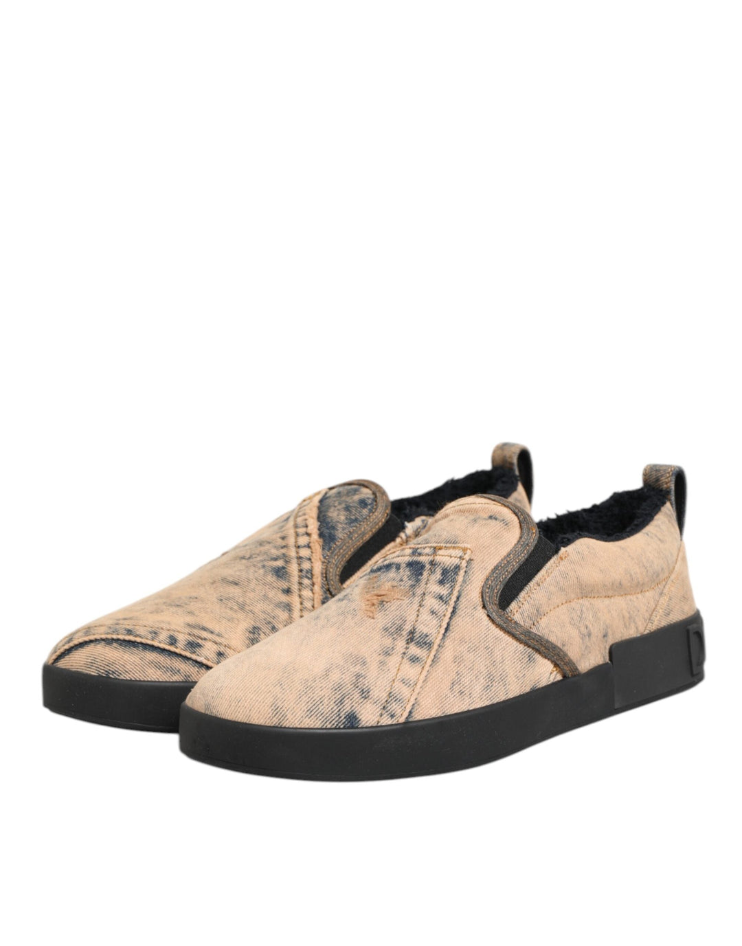 Dolce &amp; Gabbana Beige Cotton Low Top Slip on Sneakers Shoes