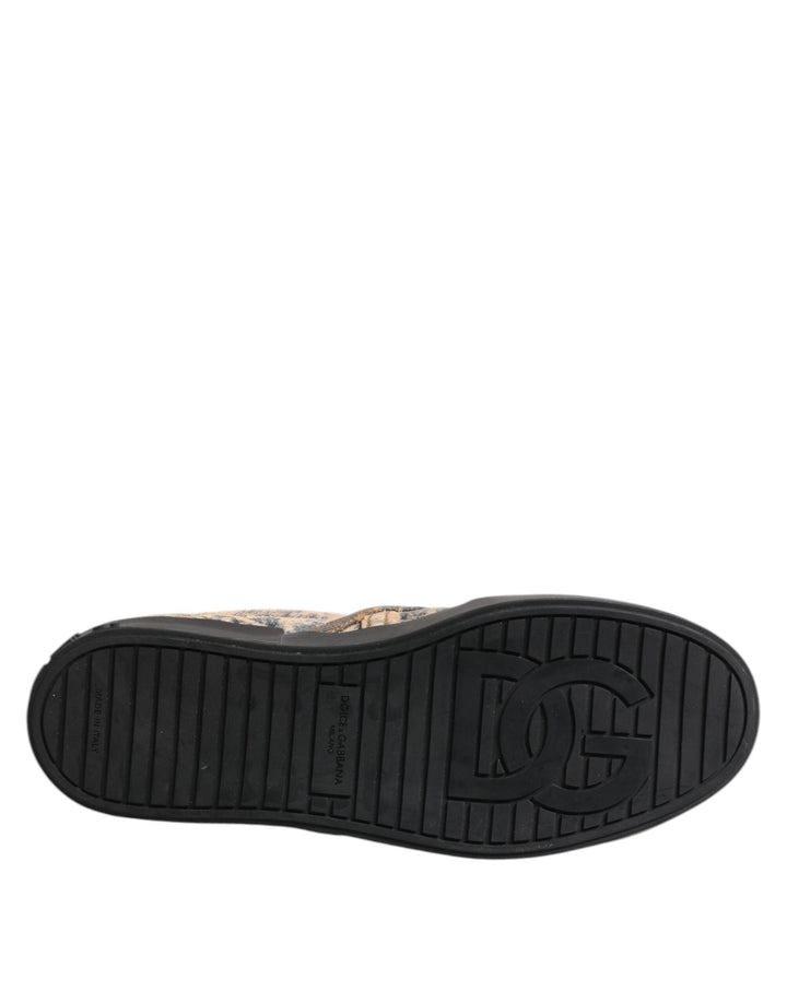 Dolce &amp; Gabbana Beige Cotton Low Top Slip on Sneakers Shoes