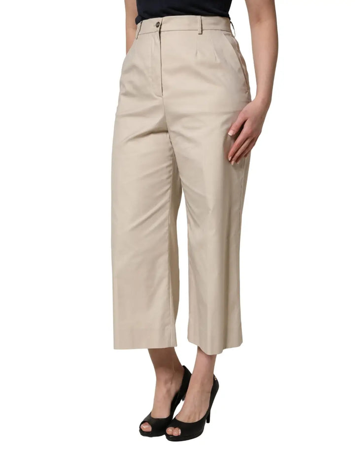 Dolce &amp; Gabbana Beige Cotton Mid Waist Cropped Trouser Pants