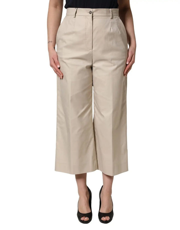 Dolce &amp; Gabbana Beige Cotton Mid Waist Cropped Trouser Pants