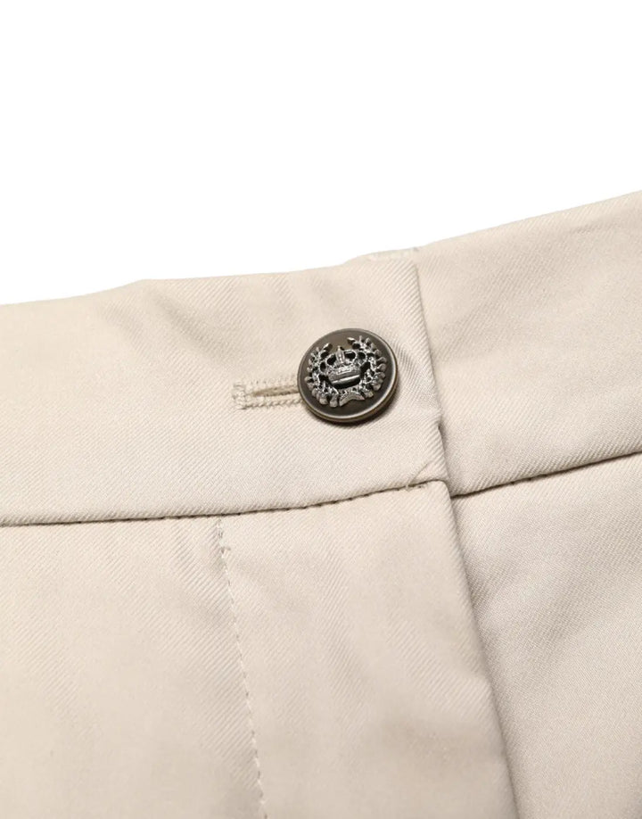 Dolce &amp; Gabbana Beige Cotton Mid Waist Cropped Trouser Pants
