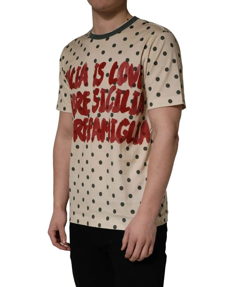 Dolce &amp; Gabbana Beige Cotton Polka Dot Graphic Tee T-shirt