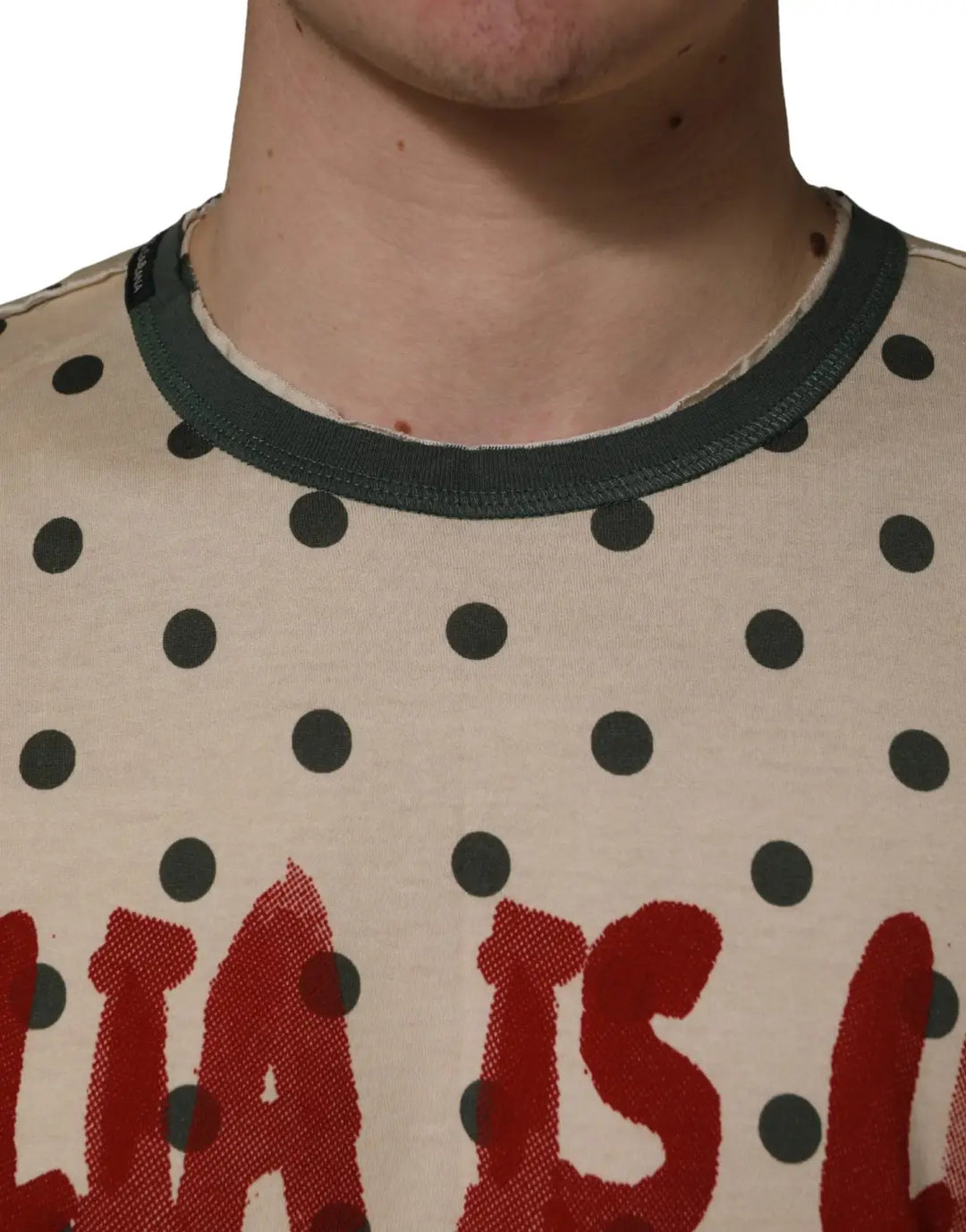 Dolce &amp; Gabbana Beige Cotton Polka Dot Graphic Tee T-shirt