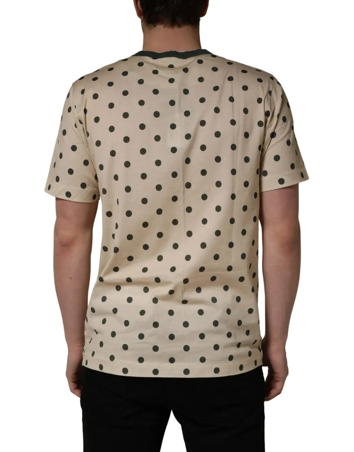 Dolce &amp; Gabbana Beige Cotton Polka Dot Graphic Tee T-shirt