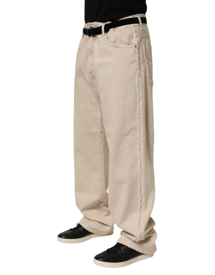 Dolce &amp; Gabbana Beige Cotton Straight Denim Trouser Jeans