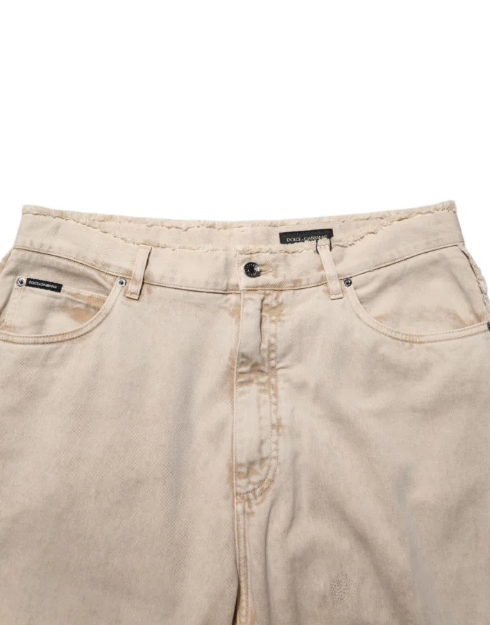 Dolce &amp; Gabbana Beige Cotton Straight Denim Trouser Jeans