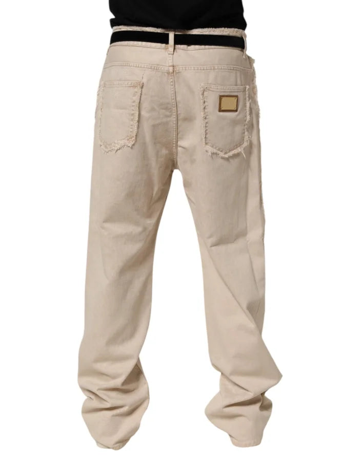 Dolce &amp; Gabbana Beige Cotton Straight Denim Trouser Jeans