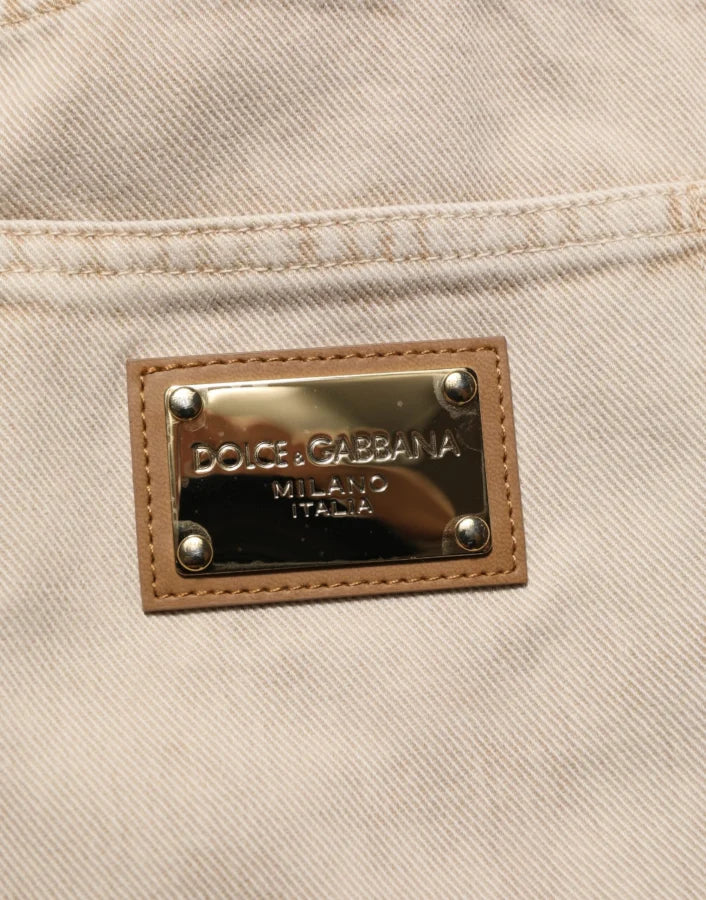 Dolce &amp; Gabbana Beige Cotton Straight Denim Trouser Jeans