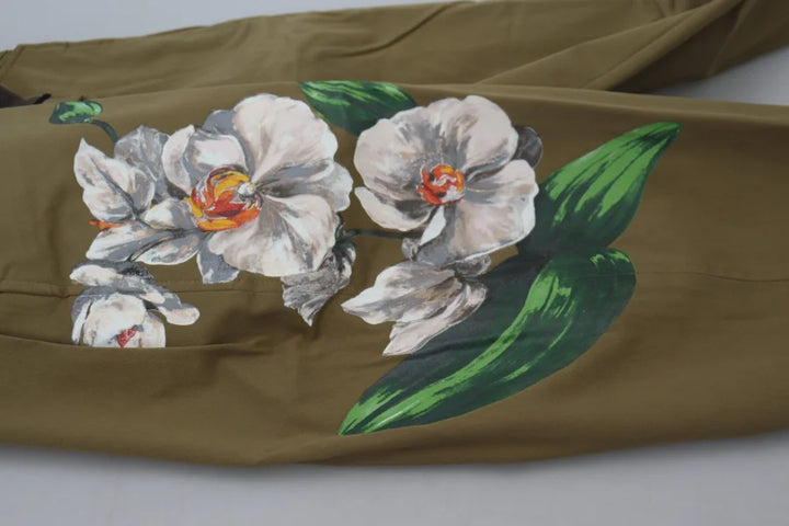 Dolce & Gabbana Beige Cotton Stretch Floral Chinos Pants