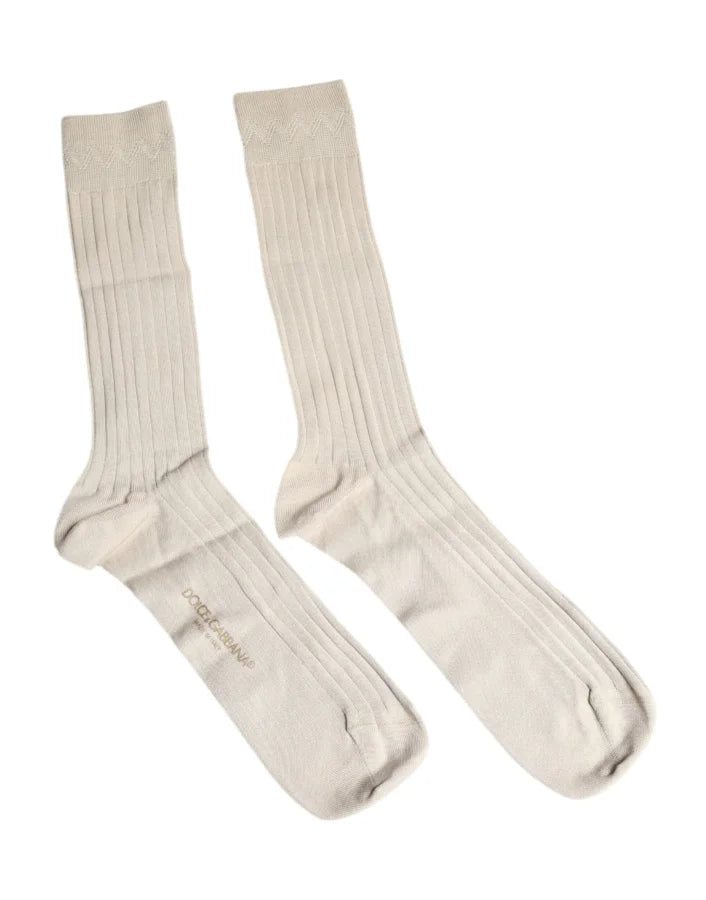 Dolce & Gabbana Beige Cotton Stretch Logo Mid Calf Socks